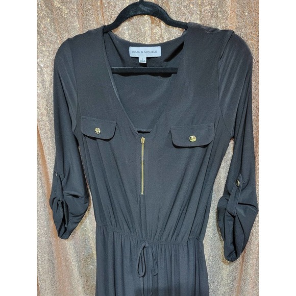 Emma & Michele Black 3/4 sleeve Jumpsuit. Gold button Hardware. Size Small. V-ne - Picture 2 of 9